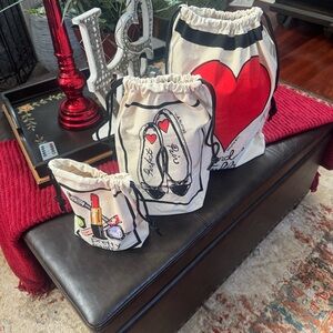 Brighton Heart and Shoe Print Drawstring Bags - Red, Black, White